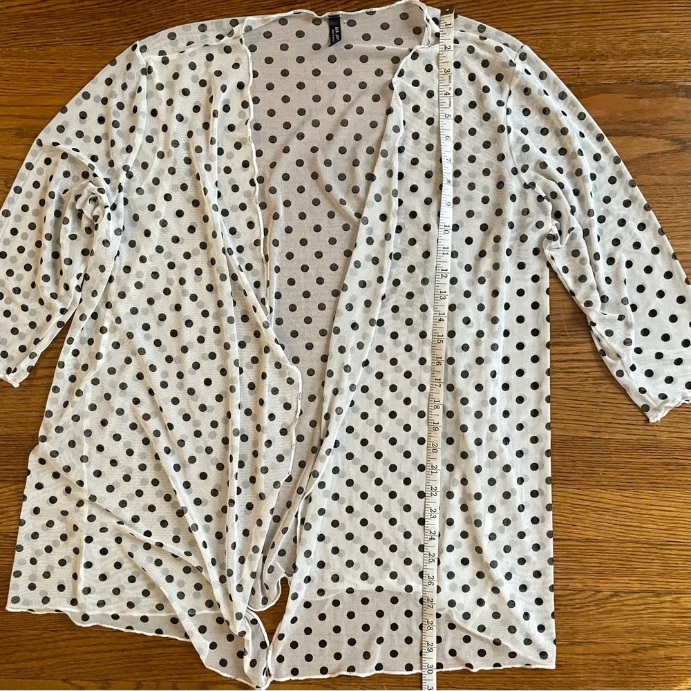 Ava James White Polka Dot Mesh Lightweight Cardigan